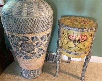 Floor Vase and Paint Decorated Stand 