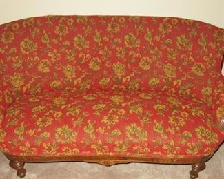 Antique Low Red Floral Settee Love Seat Sofa 