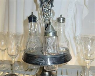 Antique Victorian Silver Plated Cruet Condiment Set Footed Caddy 