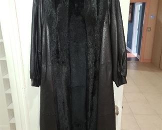 Black Leather Coat With Fox Trim And Rabbit Liner ($150)