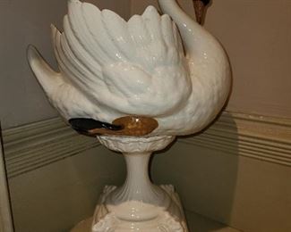 Ceramic Swan On Pedestal