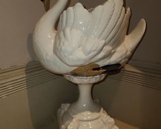 Ceramic Swan On Pedestal
