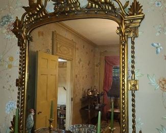 Large Gold Gilded Mirror With Carved Details