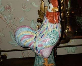 Asian Rose Medallion Rooster Figurine