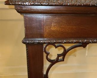 Carved Wooden Console Table With Marble Top