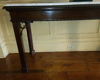 Carved Wooden Console Table With Marble Top