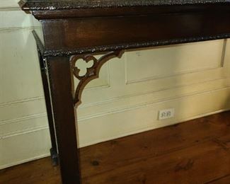 Carved Wooden Console Table With Marble Top
