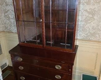 Antique China Cabinet With Hand Blown Glass Panels