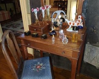 Wooden Vanity Table With Upholstered Chair