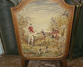 Antique Embroidered Panel Fireplace Screen