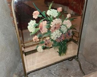 Antique Mirrored & Hand Painted Fireplace Screen