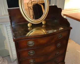 Antique Mini Dresser With Mirrored Glass Top