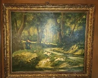 Antique Painting In Gold Gilded Frame