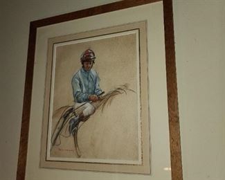 Signed Horse Racer Framed Artwork