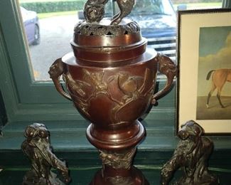 Ornate Vase Urn & Horse Bookends