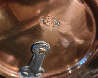 Antique L.F.D.&H. N.Y. 43 & 45 Wooster Street Hand Forged Copper Pots With Pans (4 Piece Set Available)