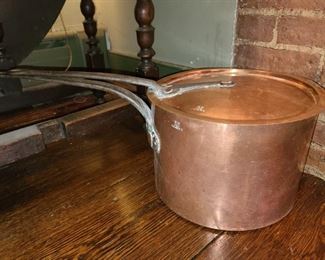 Antique L.F.D.&H. N.Y. 43 & 45 Wooster Street Hand Forged Copper Pots With Pans (4 Piece Set Available)