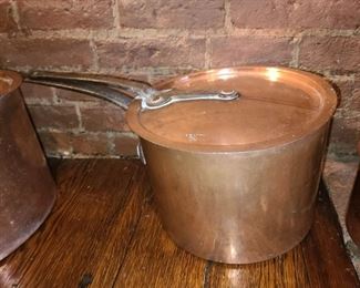 Antique L.F.D.&H. N.Y. 43 & 45 Wooster Street Hand Forged Copper Pots With Pans (4 Piece Set Available)
