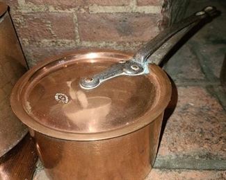Antique L.F.D.&H. N.Y. 43 & 45 Wooster Street Hand Forged Copper Pots With Pans (4 Piece Set Available)