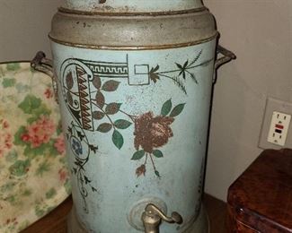 Antique Hand Painted Tin Coffee Dispenser