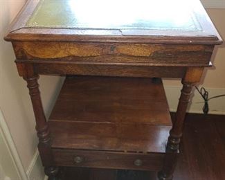 Antique Wood Writing Desk With Green Felt Top Desk & Lamp
