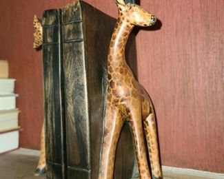 Giraffe Carved Wooden Bookends