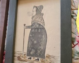 Antique Creepy Artwork Framed Sketch