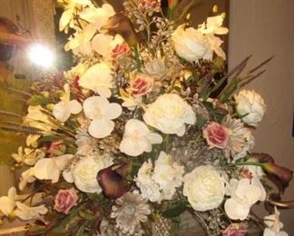 Lovely table arrangement in Vase.  Size 33 x 35".  Matches swag floral arrangement in next pic.   Perfect for wedding, reception, rectory or any place that needs a big and beautiful floral arrangement.  