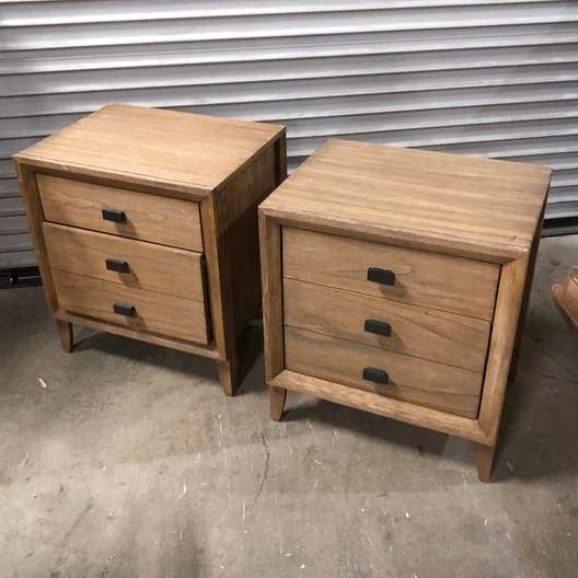 3 Drawer Wood Nightstands - Pair