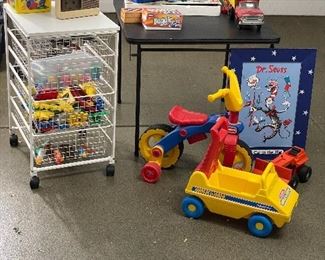 Playskool riding toys.  Elfa rolling cart