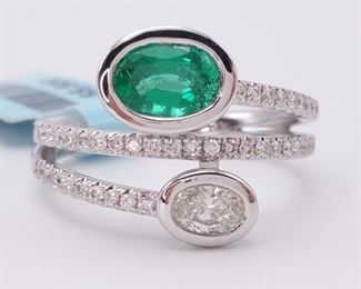 New!! Exciting Spiral Natural Emerald and Diamond Ring in 18k White Gold; $5,500 Price Tag
