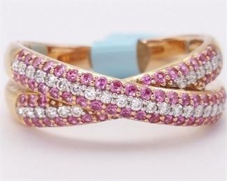 New! Pink Sapphire and Diamond Criss-Cross Ring in 18k Rose Gold; $3,900 Price Tag
