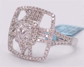 New! 1.00 Carat Diamond Roman Numeral Halo Ring in 18k White Gold
