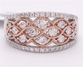 New! Gorgeous 3/4 Carat Diamond Lattice Ring in Two Toned 14k Gold
