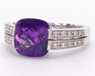 Rich Amethyst and Diamond Estate Ring in 14k Gold