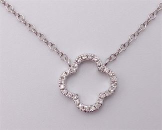 Van Cleef Styled Diamond Clover Shaped Necklace in 14k White Gold
