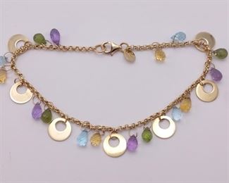 Briolette Cut Multi-Gemstone Bracelet in 14k Yellow Gold
