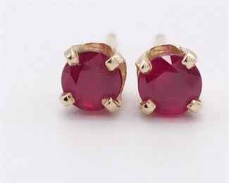 Natural Ruby Rosy Red Stud Earrings in 14k Yellow Gold
