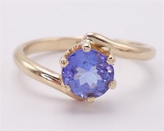 Spectacular Bluebell Iolite Solitaire Estate Ring in 14k Yellow Gold
