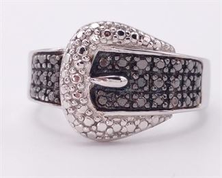 Stylish Natural Black Diamond Buckle Style Ring
