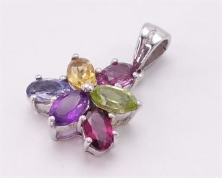 Colorful Natural Multi-Gemstone Fleurette Estate Pendant
