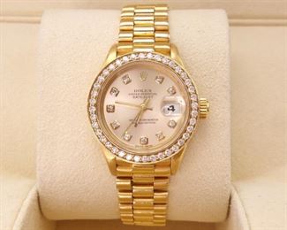 Ladies Rolex 18k Gold President Datejust 69178 Watch with 1.04 Carat Diamond Dial and Bezel; $11,500 Value
