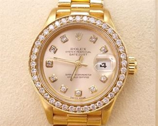 Ladies Rolex 18k Gold President Datejust 69178 Watch with 1.04 Carat Diamond Dial and Bezel; $11,500 Value
