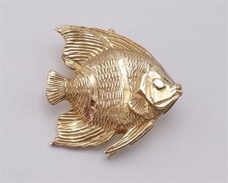 Exotic Angelfish Estate Pendant in 14k Yellow Gold
