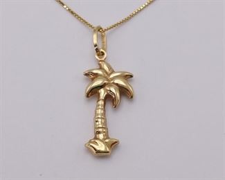 Tropical Palm Tree Estate Necklace in 14k Yellow Gold
