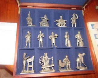 Franklin Mint People of the Colonial Period pewter figures in mahogany box