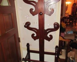 Walnut hall tree with copper pan