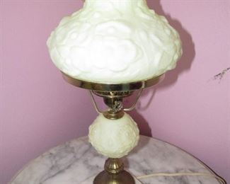 Pair of vintage Fenton satin yellow lamps