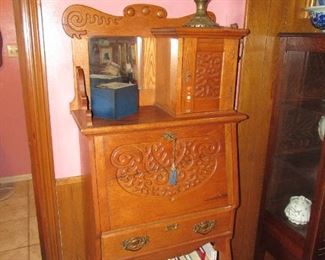 Antique oak drop front desk