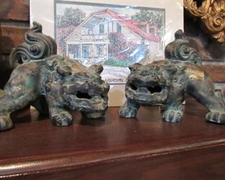 Heavy bronze antique foo dogs